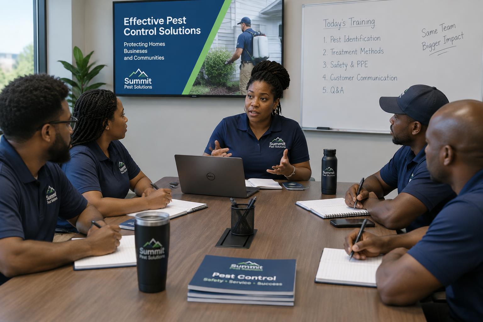 Pest control professionals in a training discussion